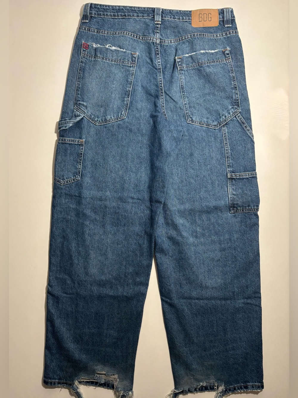 BDG Men's Blue Cargo Carpenter double knee Jeans skater style faded distressed